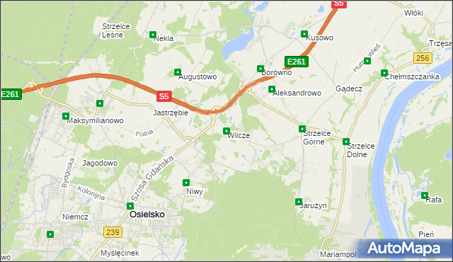 mapa Wilcze gmina Osielsko, Wilcze gmina Osielsko na mapie Targeo