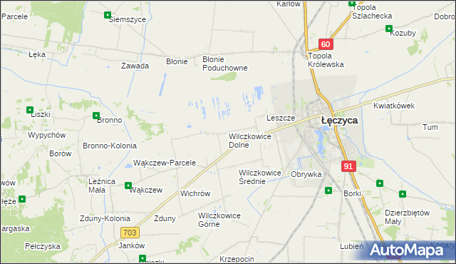 mapa Wilczkowice Dolne gmina Łęczyca, Wilczkowice Dolne gmina Łęczyca na mapie Targeo