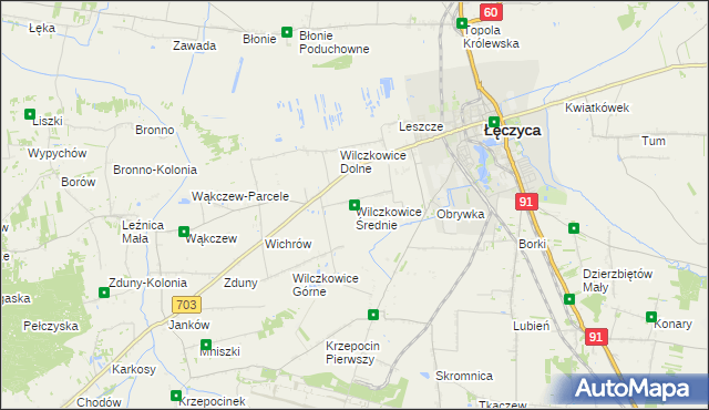 mapa Wilczkowice Średnie, Wilczkowice Średnie na mapie Targeo