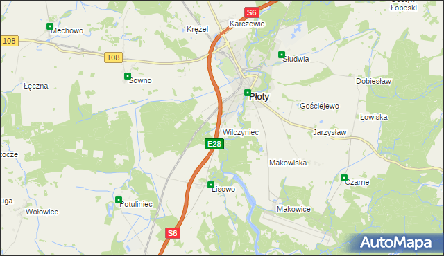 mapa Wilczyniec gmina Płoty, Wilczyniec gmina Płoty na mapie Targeo