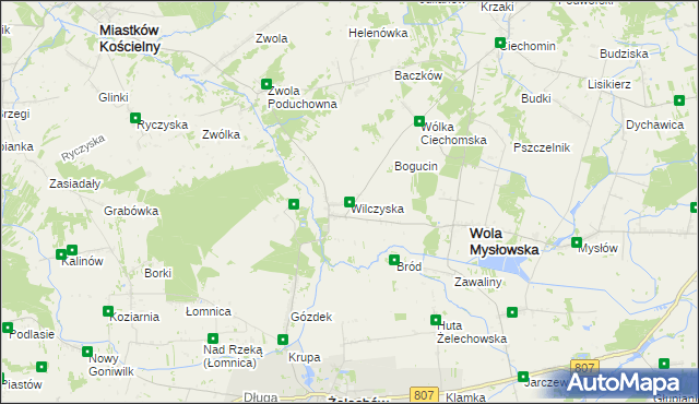 mapa Wilczyska gmina Wola Mysłowska, Wilczyska gmina Wola Mysłowska na mapie Targeo