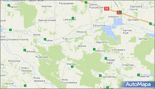 mapa Wilków gmina Dalików, Wilków gmina Dalików na mapie Targeo