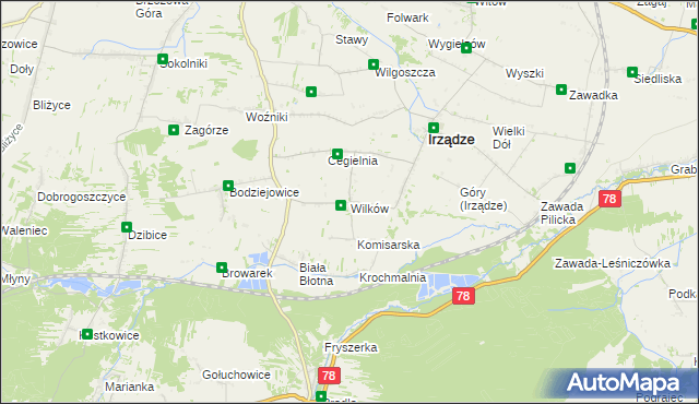 mapa Wilków gmina Irządze, Wilków gmina Irządze na mapie Targeo