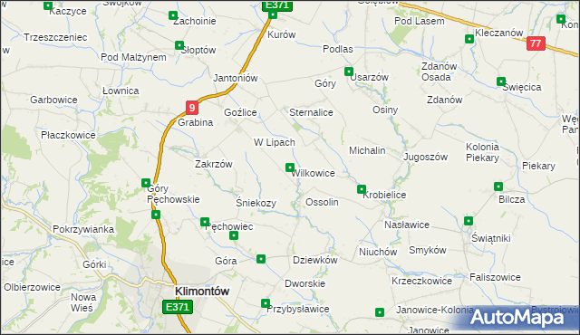 mapa Wilkowice gmina Klimontów, Wilkowice gmina Klimontów na mapie Targeo