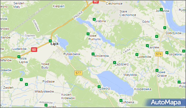 mapa Wincentów gmina Łąck, Wincentów gmina Łąck na mapie Targeo