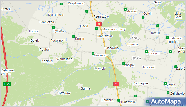 mapa Winowno gmina Koziegłowy, Winowno gmina Koziegłowy na mapie Targeo