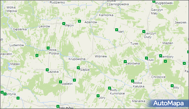 mapa Wiśniew gmina Jakubów, Wiśniew gmina Jakubów na mapie Targeo