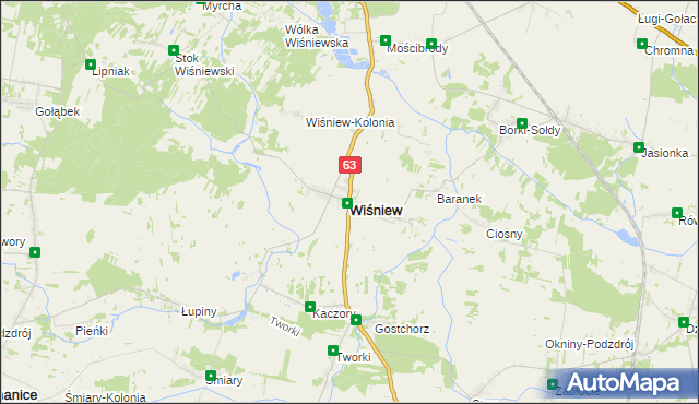 mapa Wiśniew powiat siedlecki, Wiśniew powiat siedlecki na mapie Targeo