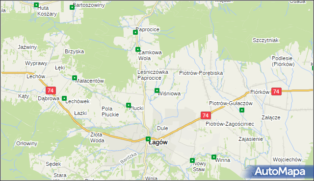 mapa Wiśniowa gmina Łagów, Wiśniowa gmina Łagów na mapie Targeo