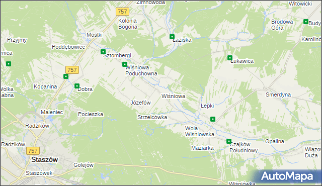 mapa Wiśniowa gmina Staszów, Wiśniowa gmina Staszów na mapie Targeo