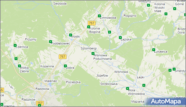 mapa Wiśniowa Poduchowna, Wiśniowa Poduchowna na mapie Targeo