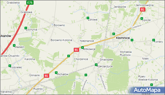 mapa Witkowice gmina Kłomnice, Witkowice gmina Kłomnice na mapie Targeo