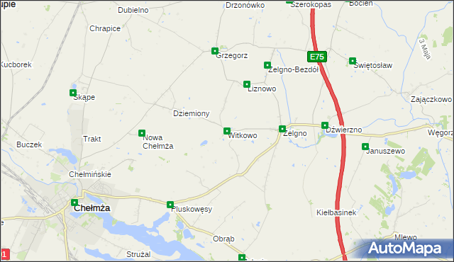 mapa Witkowo gmina Chełmża, Witkowo gmina Chełmża na mapie Targeo