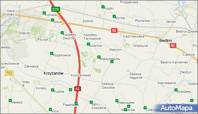 mapa Władysławów gmina Krzyżanów, Władysławów gmina Krzyżanów na mapie Targeo