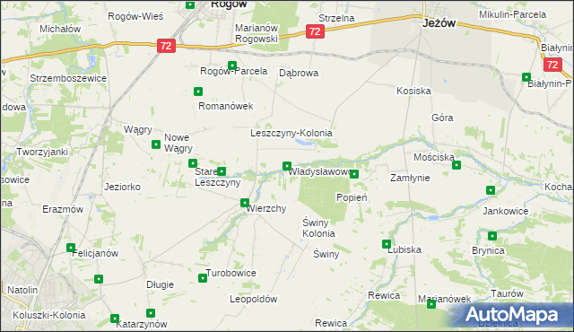 mapa Władysławowo gmina Jeżów, Władysławowo gmina Jeżów na mapie Targeo