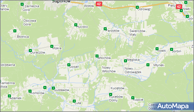 mapa Włochów gmina Stąporków, Włochów gmina Stąporków na mapie Targeo