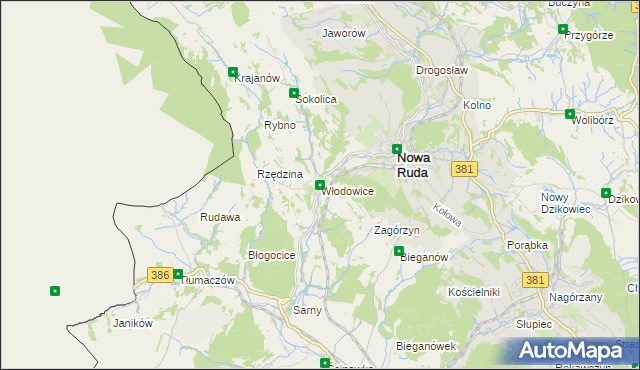 mapa Włodowice gmina Nowa Ruda, Włodowice gmina Nowa Ruda na mapie Targeo