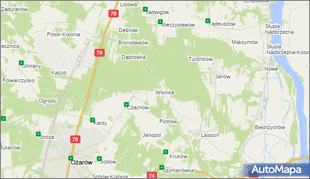 mapa Wlonice gmina Ożarów, Wlonice gmina Ożarów na mapie Targeo