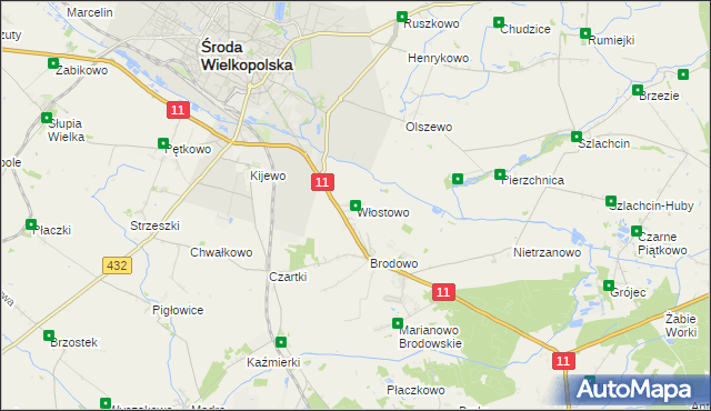 mapa Włostowo gmina Środa Wielkopolska, Włostowo gmina Środa Wielkopolska na mapie Targeo