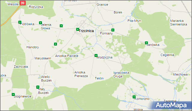 mapa Wodziczna gmina Trzcinica, Wodziczna gmina Trzcinica na mapie Targeo