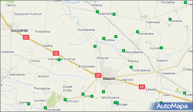 mapa Wójcice gmina Błaszki, Wójcice gmina Błaszki na mapie Targeo