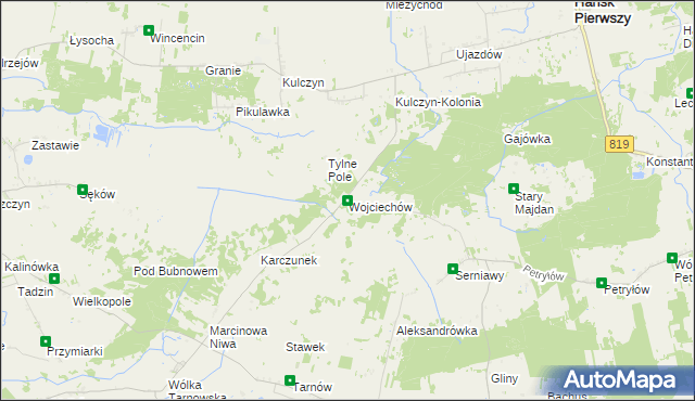 mapa Wojciechów gmina Hańsk, Wojciechów gmina Hańsk na mapie Targeo