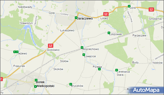 mapa Wojciechowo gmina Jaraczewo, Wojciechowo gmina Jaraczewo na mapie Targeo