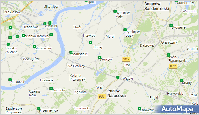 mapa Wojków gmina Padew Narodowa, Wojków gmina Padew Narodowa na mapie Targeo