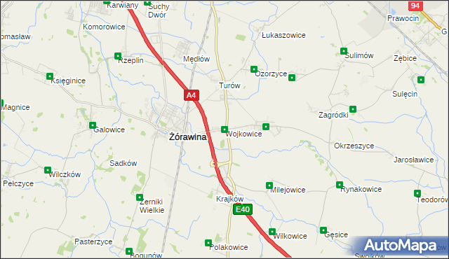 mapa Wojkowice gmina Żórawina, Wojkowice gmina Żórawina na mapie Targeo