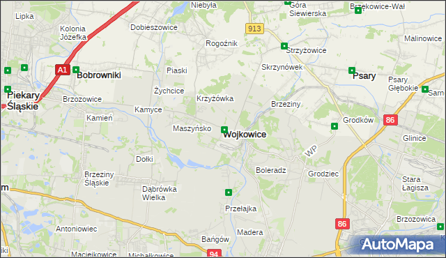 mapa Wojkowice powiat będziński, Wojkowice powiat będziński na mapie Targeo