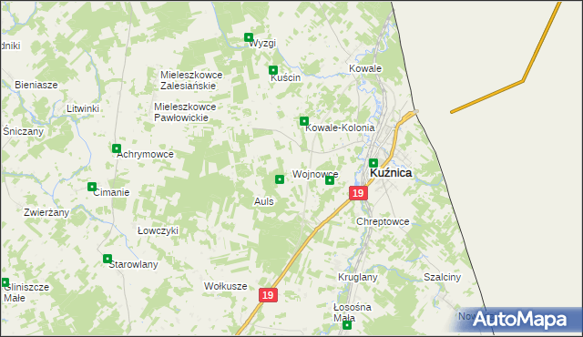 mapa Wojnowce gmina Kuźnica, Wojnowce gmina Kuźnica na mapie Targeo