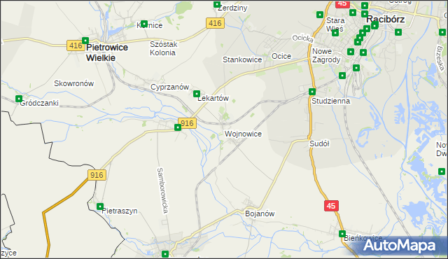 mapa Wojnowice gmina Krzanowice, Wojnowice gmina Krzanowice na mapie Targeo