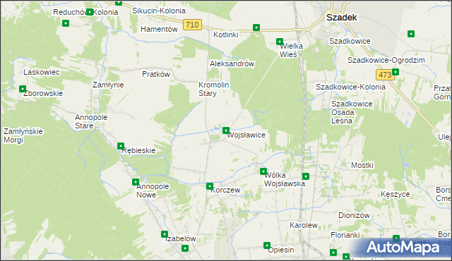 mapa Wojsławice gmina Zduńska Wola, Wojsławice gmina Zduńska Wola na mapie Targeo