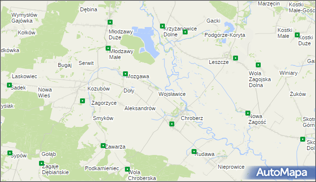 mapa Wojsławice gmina Złota, Wojsławice gmina Złota na mapie Targeo