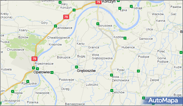 mapa Wola Gręboszowska, Wola Gręboszowska na mapie Targeo