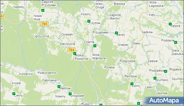 mapa Wola Wąkopna, Wola Wąkopna na mapie Targeo