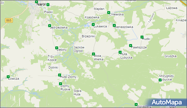 mapa Wola Wielka gmina Narol, Wola Wielka gmina Narol na mapie Targeo