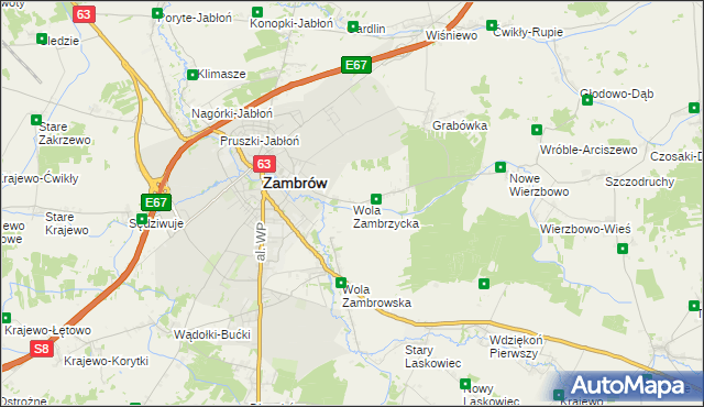 mapa Wola Zambrzycka, Wola Zambrzycka na mapie Targeo