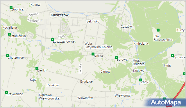 mapa Wolica gmina Kleszczów, Wolica gmina Kleszczów na mapie Targeo