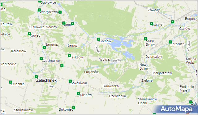 mapa Wolica gmina Żelechlinek, Wolica gmina Żelechlinek na mapie Targeo