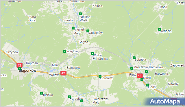 mapa Wólka Plebańska gmina Stąporków, Wólka Plebańska gmina Stąporków na mapie Targeo