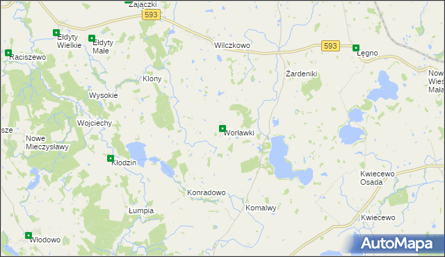 mapa Worławki gmina Świątki, Worławki gmina Świątki na mapie Targeo