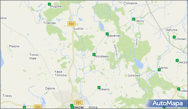 mapa Worpławki, Worpławki na mapie Targeo