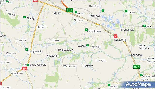 mapa Woźniki gmina Płońsk, Woźniki gmina Płońsk na mapie Targeo