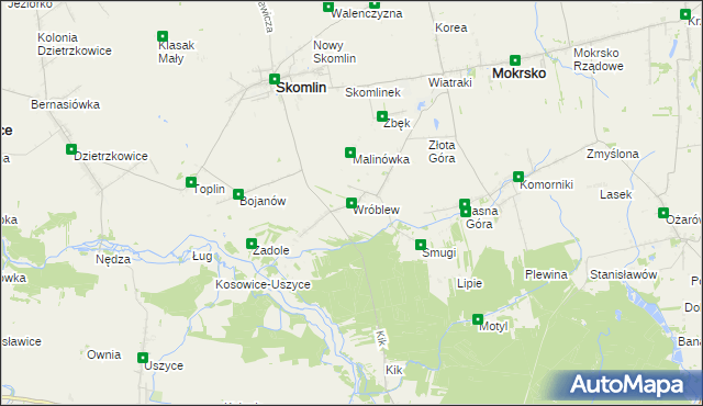 mapa Wróblew gmina Skomlin, Wróblew gmina Skomlin na mapie Targeo