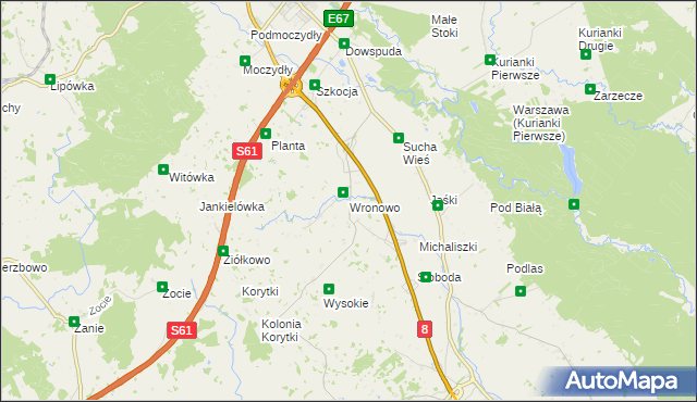 mapa Wronowo gmina Raczki, Wronowo gmina Raczki na mapie Targeo