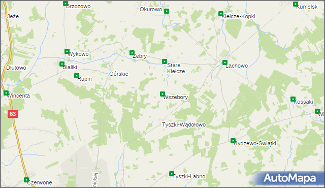 mapa Wszebory gmina Kolno, Wszebory gmina Kolno na mapie Targeo