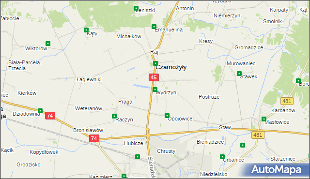 mapa Wydrzyn gmina Czarnożyły, Wydrzyn gmina Czarnożyły na mapie Targeo