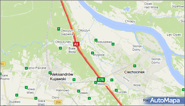 mapa Wygoda gmina Aleksandrów Kujawski, Wygoda gmina Aleksandrów Kujawski na mapie Targeo