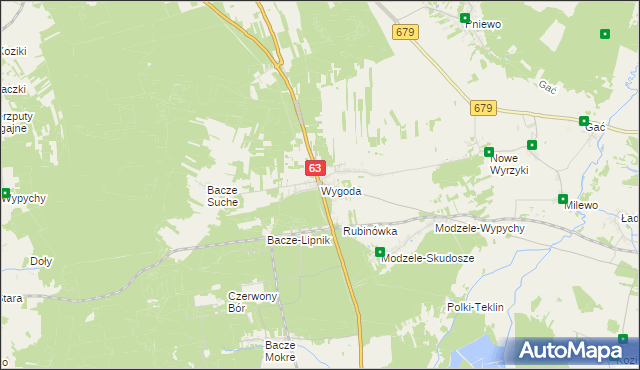 mapa Wygoda gmina Łomża, Wygoda gmina Łomża na mapie Targeo